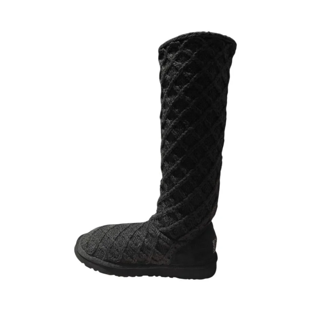 UGG Lattice Cardy Tall Black Knit Winter Boot Size 7